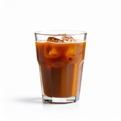 Iced coffee in a clear glass with ice cubes