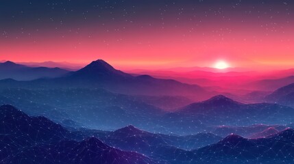 Minimalist mountain landscape vector with pastel gradients and clean lines