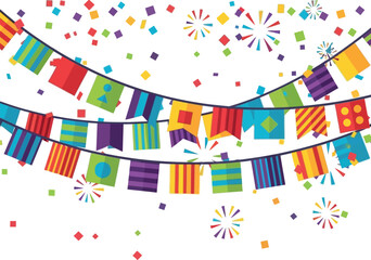 Obraz premium A vibrant vector illustration of celebration bunting and fireworks, a festive party graphic element asset.
