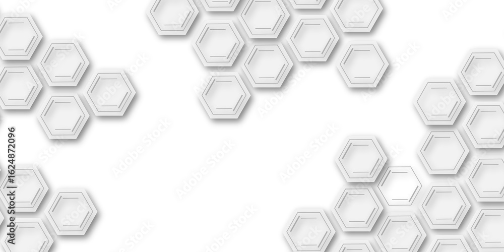 Aufkleber modern white hexagonal abstract background with 3d layered shapes and soft shadows, creating a futur
