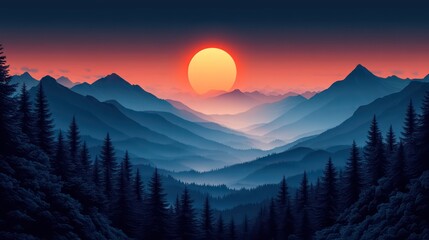Minimalist mountain landscape vector with pastel gradients and clean lines
