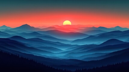 Minimalist mountain landscape vector with pastel gradients and clean lines