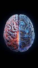 3D medical illustration of a human brain with intelligence and mind elements, showing anatomy and neurology through a blue abstract x-ray concept, AI generated	