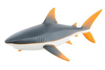 Swimming shark toy underwater play area plastic model fun environment. Isolated on transparent background, png.
