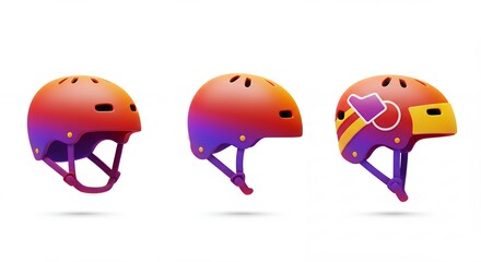 Colorful sports helmets illustration set