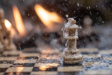 Chess Piece in the Rain: A Dramatic Close-up