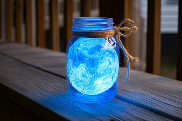 Glowing Blue Moon in Mason Jar Night Light