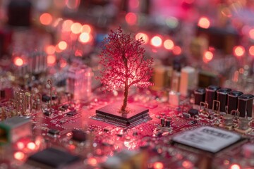 Miniature Tree Growing on a Circuit Board: A Technological Symbiosis