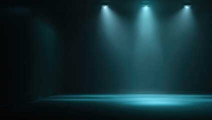 Empty room illuminated by spotlights.