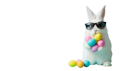 An image of cool easter bunny with sunglasses 1.. The scene includes fashion, horizontal, image, eyewear, Easter, playful, white, adorable,