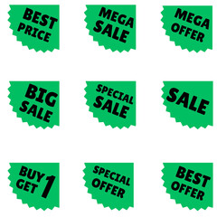 Set of sale tag, set of sale price icons, set of sale speech bubbles, set of discount labels, set of sale labels, set of sale stickers. Set of sale badge buttons, sale promotion concept 