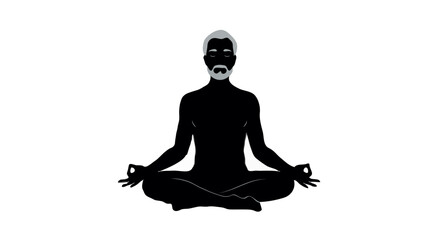 "old Man Meditating in Lotus Pose – Calm Silhouette Vector on White"