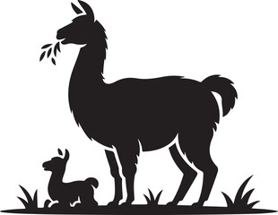 Fototapeta premium Llama Eating Grass Silhouette Icon – Farm Animal Vector Design.