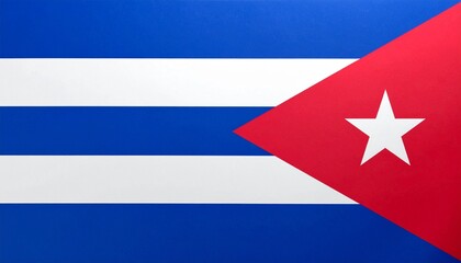 Cuban national flag with five horizontal stripes—blue and white alternating—and a red triangle at the hoist containing a white star, fluttering against a cloudy sky