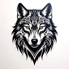 Tribal Wolf Head Tattoo Style Drawing