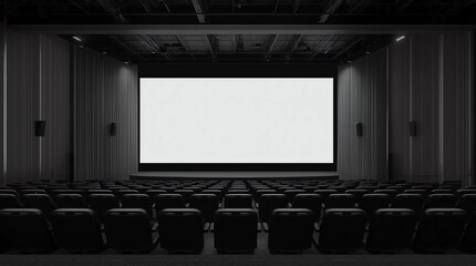 Cinema hall with auditorium watching movie on blank screen mockup