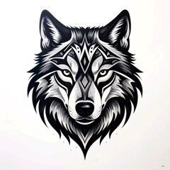 Tribal Wolf Head Tattoo Style Drawing