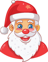 Festive Cartoon Santa Claus with a Large Gift Box Surrounded by Christmas Tree Presents and a Warm Holiday Atmosphere

