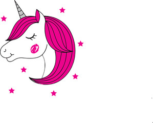 Cute Pink Unicorn T-Shirt Design with Stars and Closed Eyes