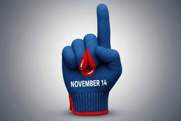 Blue foam finger with november 14th date and red emblem