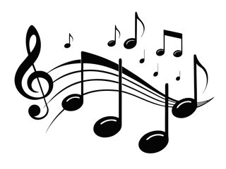 music notes  icon,musical notes  black silhouette vector on white background