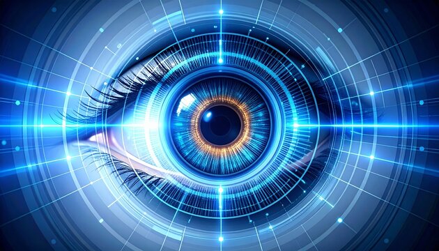 Futuristic Eye Technology Concept with Digital Circuitry and Glowing Elements