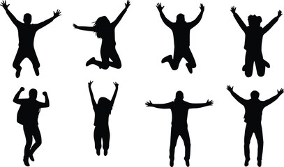  group of people jumping for joy, isolated on white background