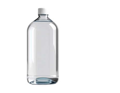 Transparent Water Bottle With White Cap Isolated Against Black Background