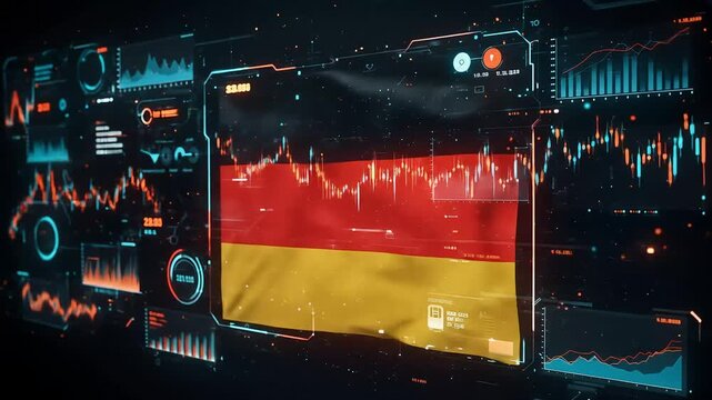Stock chart with german flag symbolizes dax index trends and economic fluctuations.