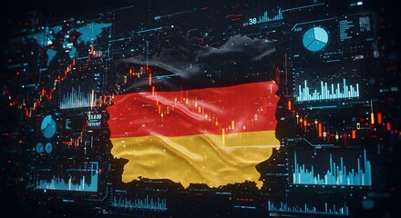 Stock chart with german flag symbolizes dax index trends and economic fluctuations.