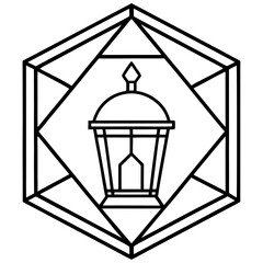 Minimal Lantern in Geometric Border Line Art