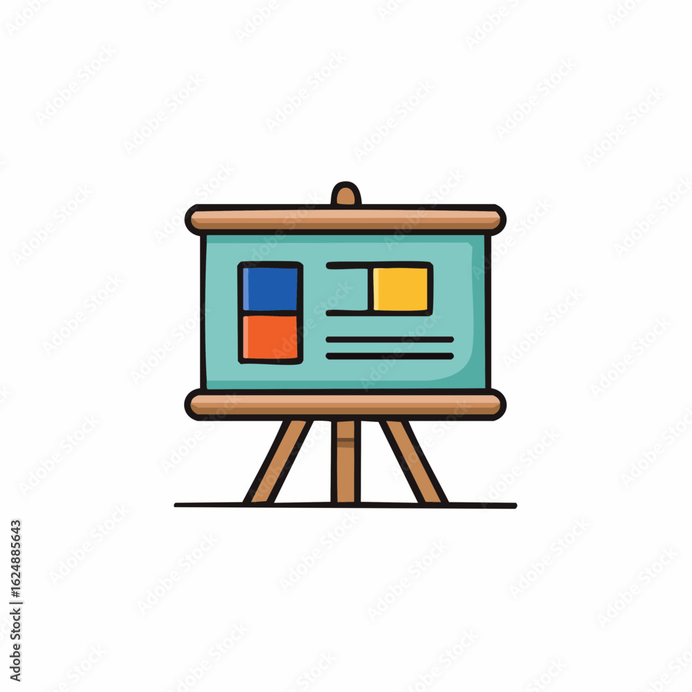Poster simple cartoon presentation board with colorful blocks and text on easel