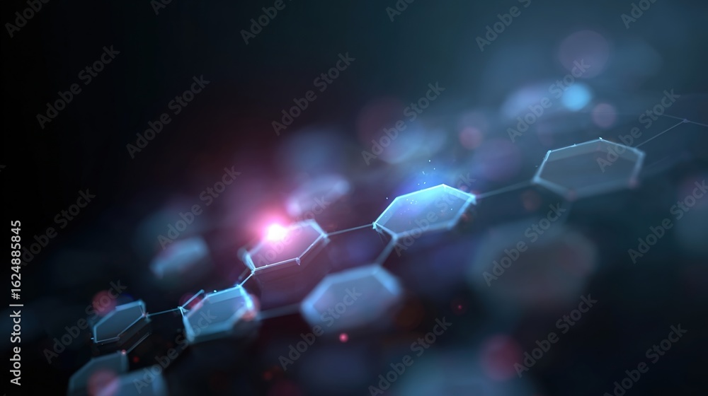 Poster hexagon abstraction: an abstract, scientific rendering of a hexagonal structure, with each cell soft