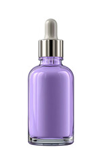 Glossy metallic purple dropper bottle with chrome cap on white background. Clean, modern, perfect for cosmetic, serum, or skincare branding.