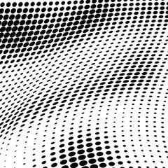 Abstract halftone wave dotted background. Halftone twisted grunge pattern, dot, circle.  Vector modern optical halftone pop art texture for poster, business card, cover, label mock-up, sticker layout