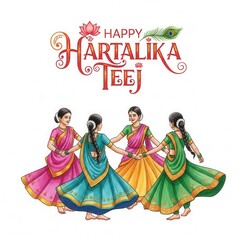 Hartalika Teej Festival with Goddess Parvati, Traditional Indian Women Celebrating Hartalika Teej Puja with Mehendi, Sweets, and Festive Decor