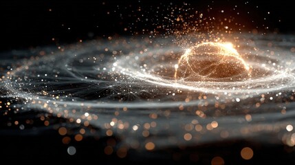Abstract swirling galaxy with glowing orb
