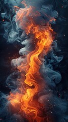 An abstract depiction of fire and smoke in a dark space