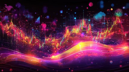 Vibrant financial market data visualization with dynamic light display