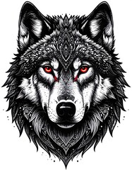 Engraved Vintage Wolf Head Illustration Etching Style
