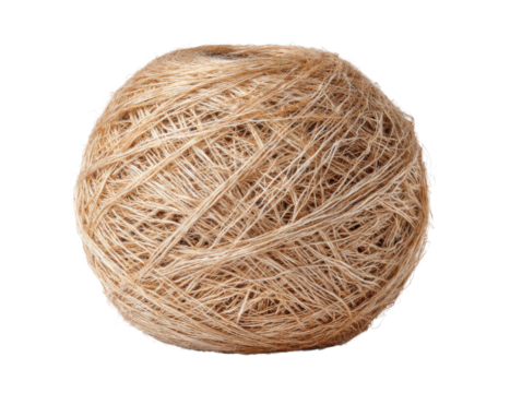 Crafting with natural twine diy projects at home indoor close-up. Isolated on transparent background, png.
