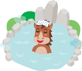 露天風呂に浸かる馬