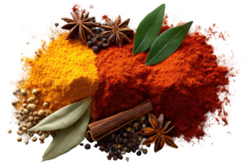 Flavorful spices a culinary adventure in the kitchen. Isolated on transparent background, png.