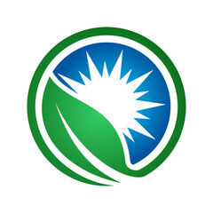 Solar energy logo vector in circle. Simple design icon hand draw isolated	
