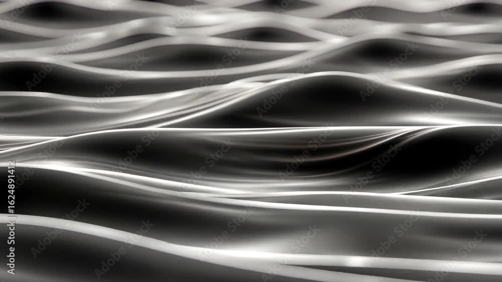 Poster smooth, flowing waves create mesmerizing monochrome pattern, evoking tranquility through interplay o