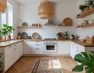 Modern Bohemian Kitchen Interior with Wooden Accents