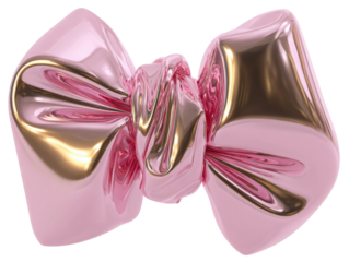 Shiny pink bow decoration studio setting product photography close-up. Isolated on transparent background, png.