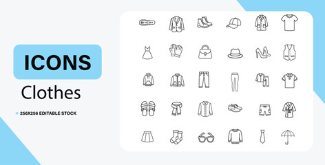 Vector art of collection of clothing icons representing fashion and style on white background
