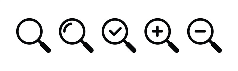 Magnifying glass simple icon collection. Search icon set. Vector
