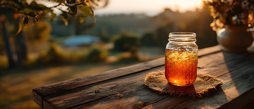Refreshing Summer Mocktail in Mason Jar at Sunset - Powered by Adobe